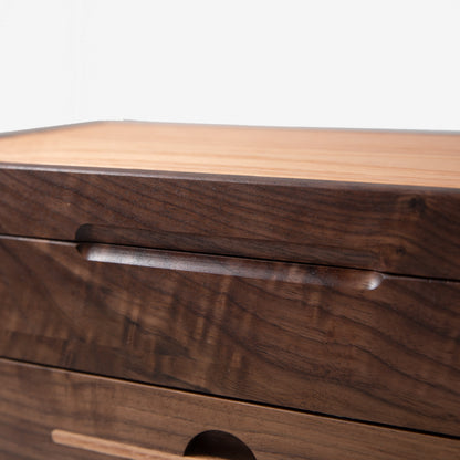 Watch Box with Drawer - Black Walnut and Oak - 12 to 16 Watch Compartments - Hooyah Woodworks LLC