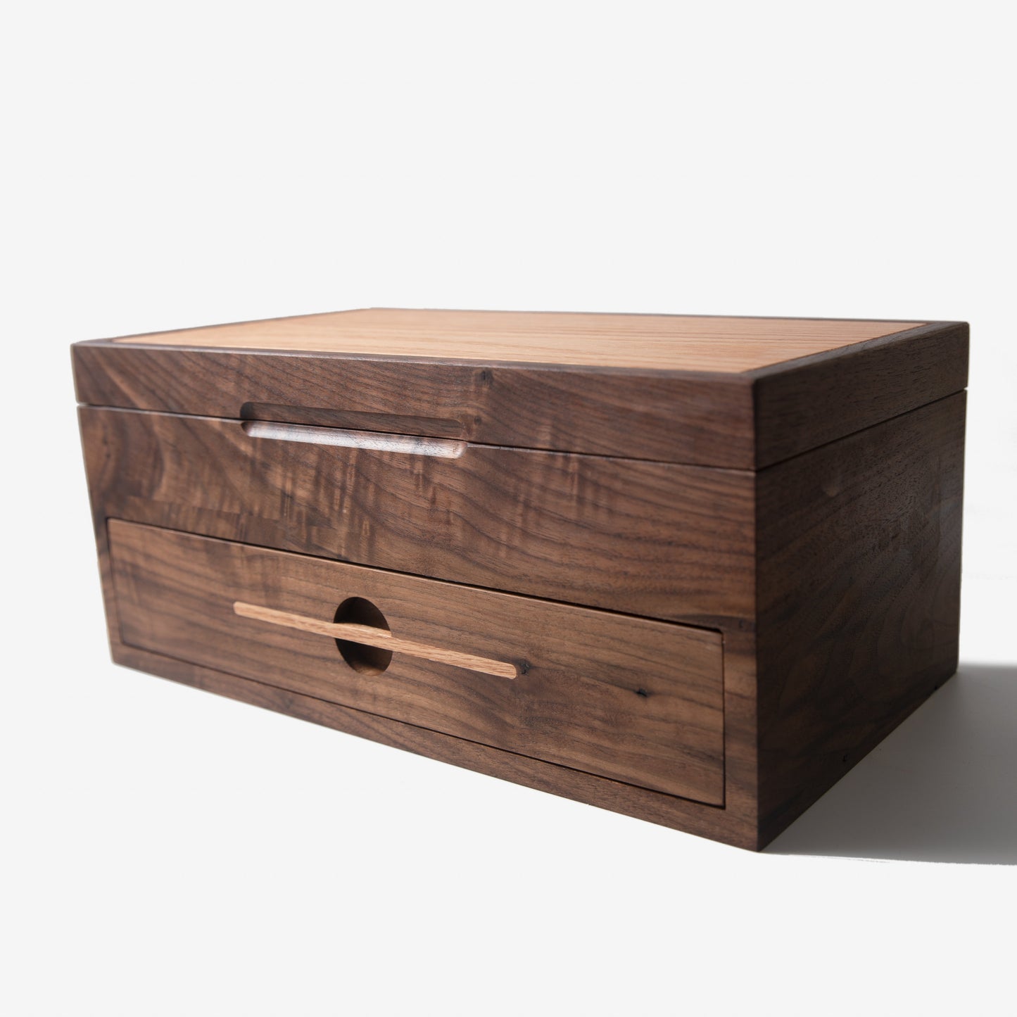 Watch Box with Drawer - Black Walnut and Oak - 12 to 16 Watch Compartments - Hooyah Woodworks LLC