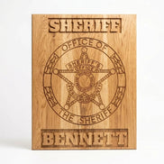 Custom engraved military retirement plaque, badge wall display — Hooyah Woodworks