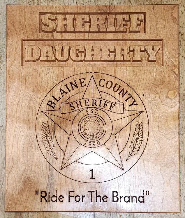 Engraved service plaque wall display example — Hooyah Woodworks