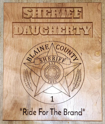 Engraved service plaque wall display example — Hooyah Woodworks