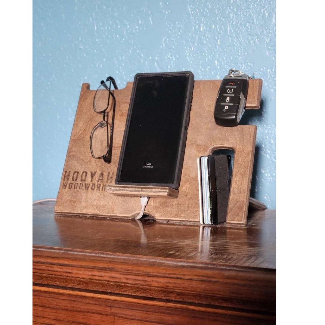 Night Stand Phone Docking / Charging Station Free Personalization - Hooyah Woodworks LLC