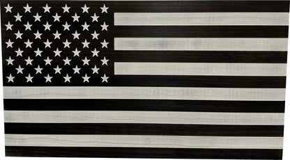 Wooden American flag with black and white stripes