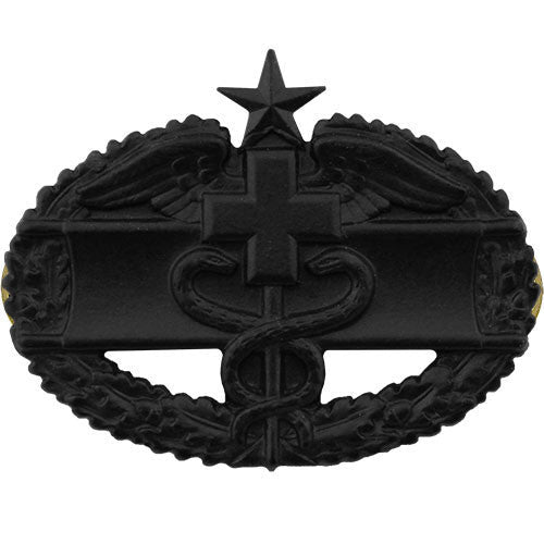 Army Badge: Combat Medical Second Award - black metal - Hooyah Woodworks LLC
