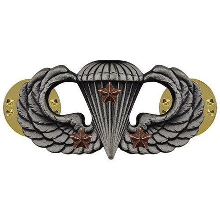 Army Badge: Combat Parachute Third Award - silver oxidized - Hooyah Woodworks LLC