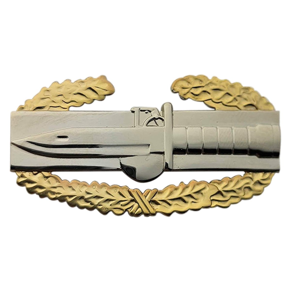 Army Badge: Master Combat Action First Award - regulation size, mirror finish with gold wreath - Hooyah Woodworks LLC