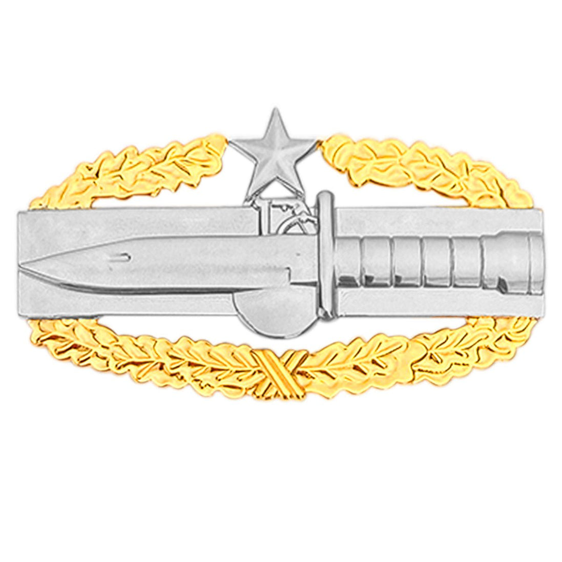 Army Badge: Master Combat Action Second Award - regulation size, mirror finish with gold wreath - Hooyah Woodworks LLC