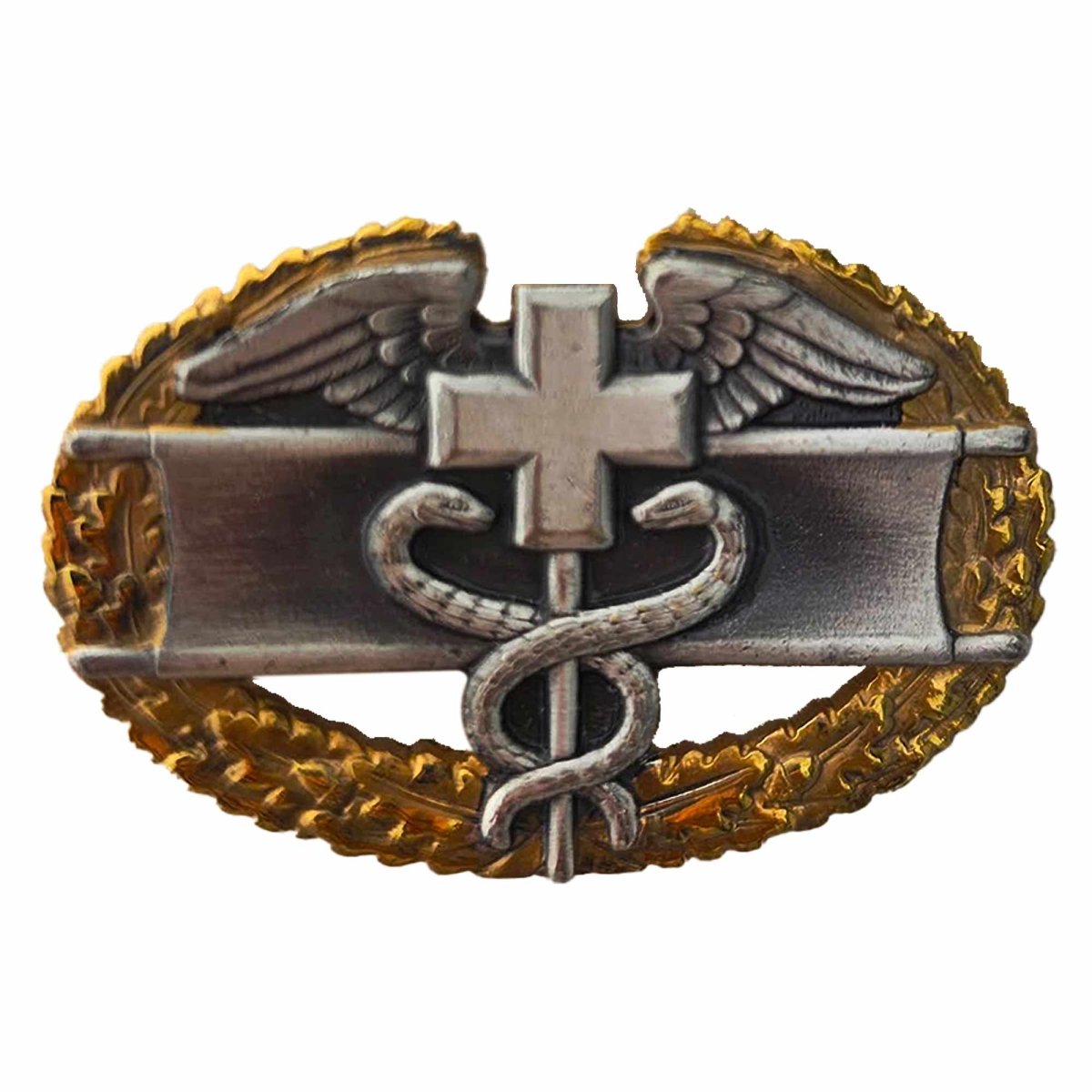 Army Badge: Master Combat Medical First Award - regulation size, silver oxidized - Hooyah Woodworks LLC