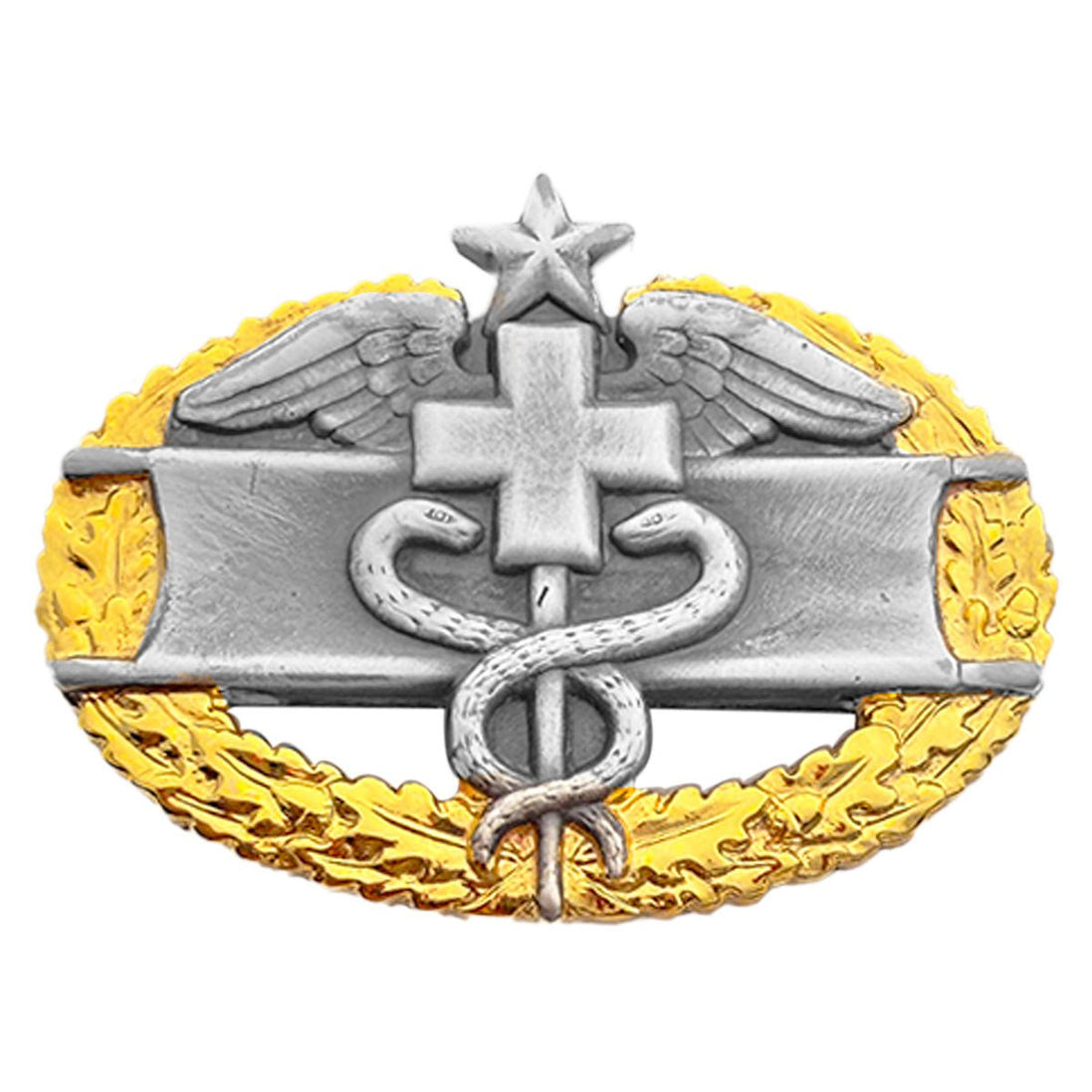 Army Badge: Master Combat Medical Second Award - regulation size, silver oxidized - Hooyah Woodworks LLC
