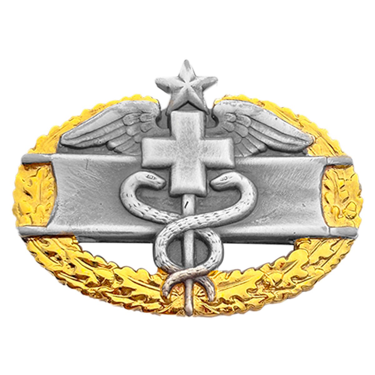 Army Badge: Master Combat Medical Second Award - regulation size, silver oxidized - Hooyah Woodworks LLC