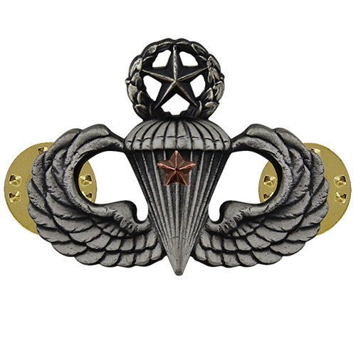 Army Badge: Master Combat Parachute First Award - silver oxidized - Hooyah Woodworks LLC