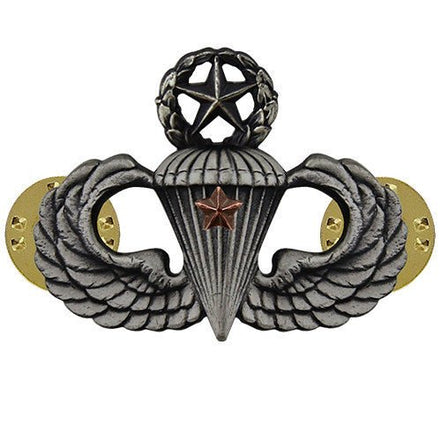 Army Badge: Master Combat Parachute First Award - silver oxidized - Hooyah Woodworks LLC