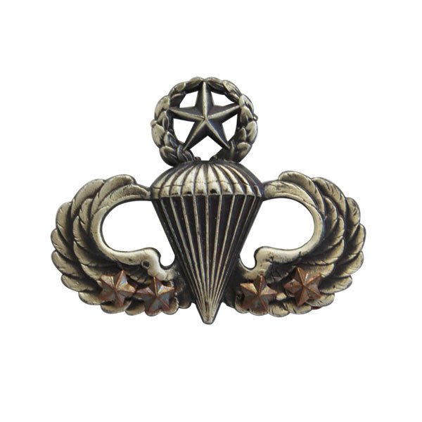 Army Badge: Master Combat Parachute Fourth Award - silver oxidized - Hooyah Woodworks LLC