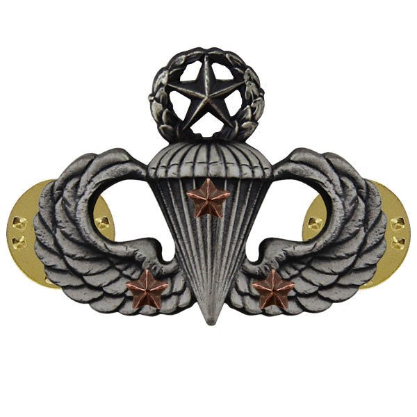 Army Badge: Master Combat Parachute Third Award - silver oxidized - Hooyah Woodworks LLC