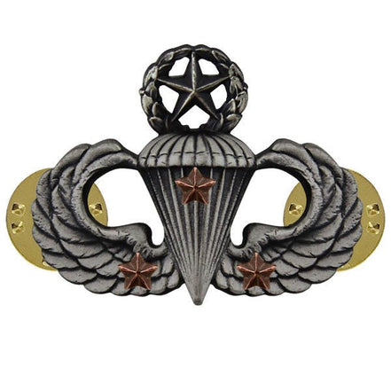 Army Badge: Master Combat Parachute Third Award - silver oxidized - Hooyah Woodworks LLC