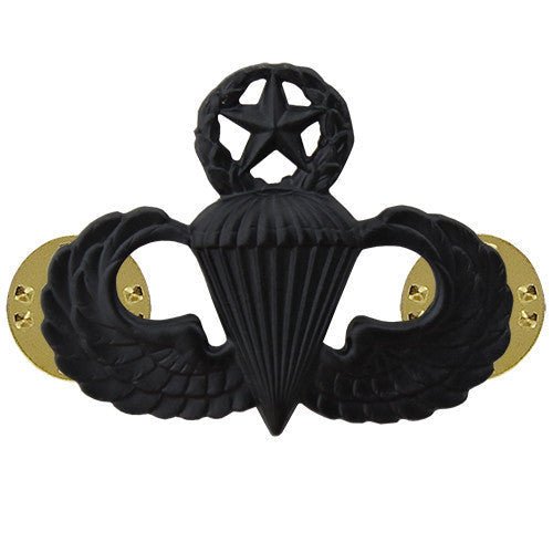 Army Badge: Master Parachute - regulation size, black metal - Hooyah Woodworks LLC