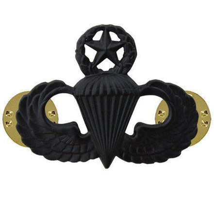 Army Badge: Master Parachute - regulation size, black metal - Hooyah Woodworks LLC