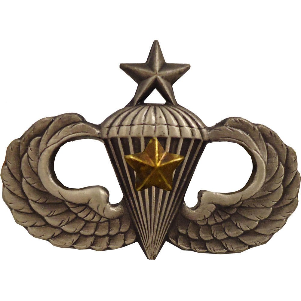 Army Badge: Senior Combat Parachute Fifth Award - silver oxidized - Hooyah Woodworks LLC