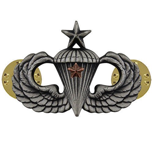 Army Badge: Senior Combat Parachute First Award - silver oxidized - Hooyah Woodworks LLC