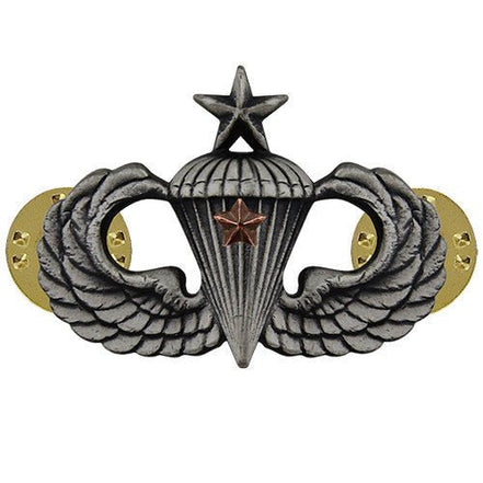 Army Badge: Senior Combat Parachute First Award - silver oxidized - Hooyah Woodworks LLC