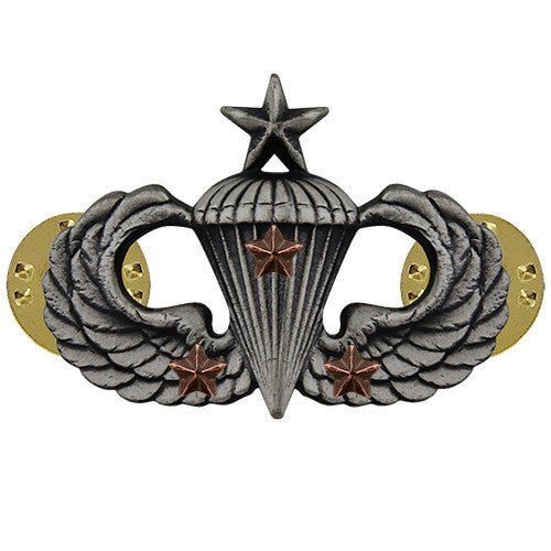 Army Badge: Senior Combat Parachute Third Award - silver oxidized - Hooyah Woodworks LLC