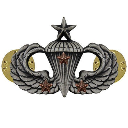 Army Badge: Senior Combat Parachute Third Award - silver oxidized - Hooyah Woodworks LLC