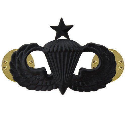 Army Badge: Senior Parachute - regulation size, black metal - Hooyah Woodworks LLC