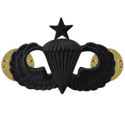 Army Badge: Senior Parachute - regulation size, black metal - Hooyah Woodworks LLC