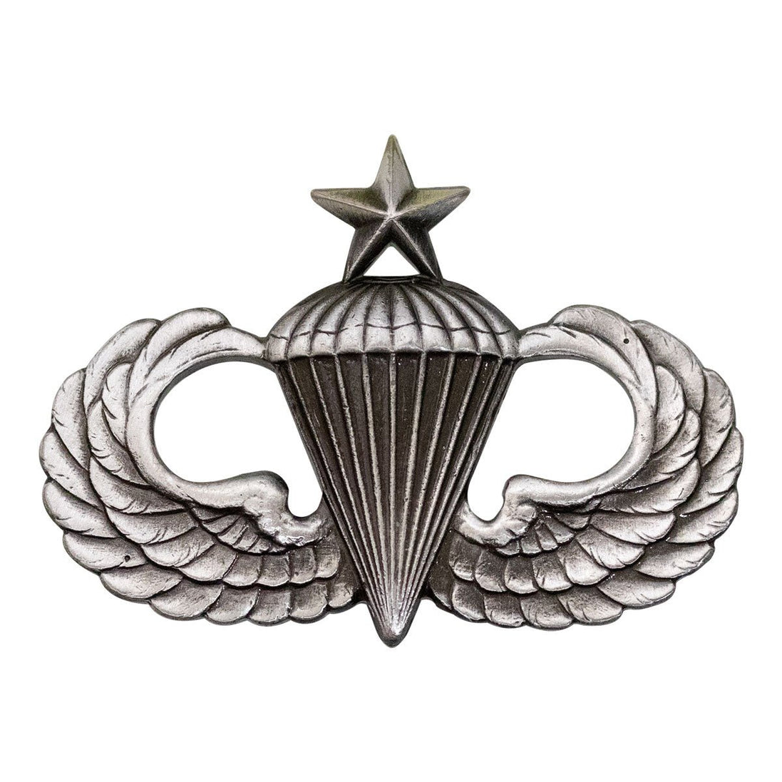 Army Badge: Senior Parachute - regulation size, silver oxidized - Hooyah Woodworks LLC