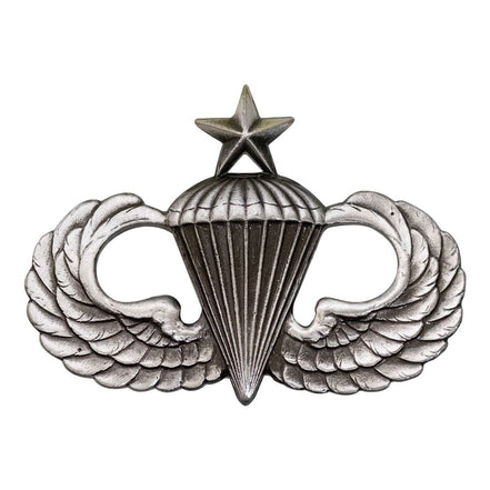 Army Badge: Senior Parachute - regulation size, silver oxidized - Hooyah Woodworks LLC