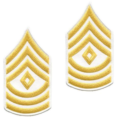 Army Chevron: 1st Sergeant - gold embroidered on white, small - Hooyah Woodworks LLC
