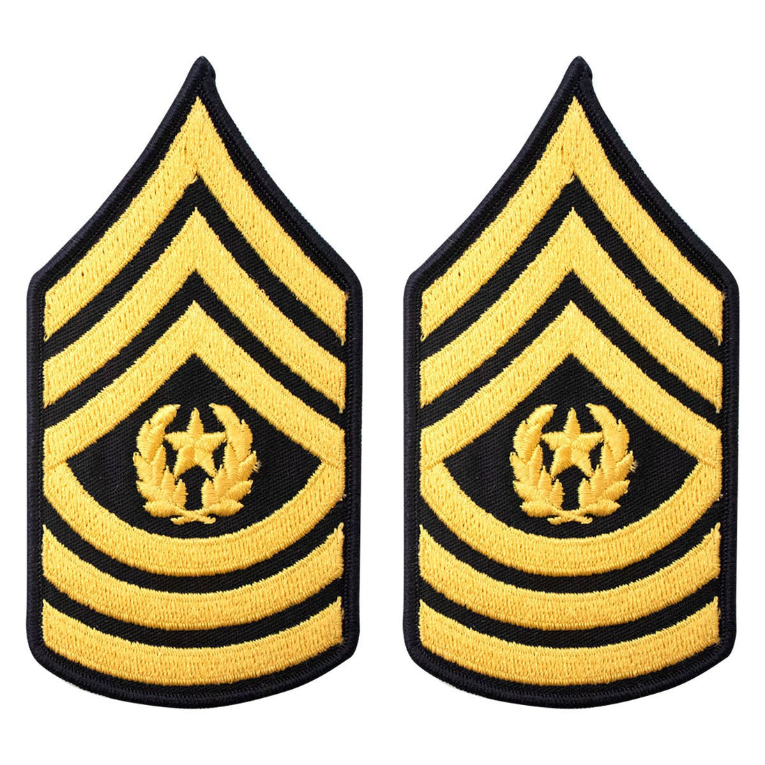Army Chevron: Command Sergeant Major - gold embroidered on blue, male - Hooyah Woodworks LLC