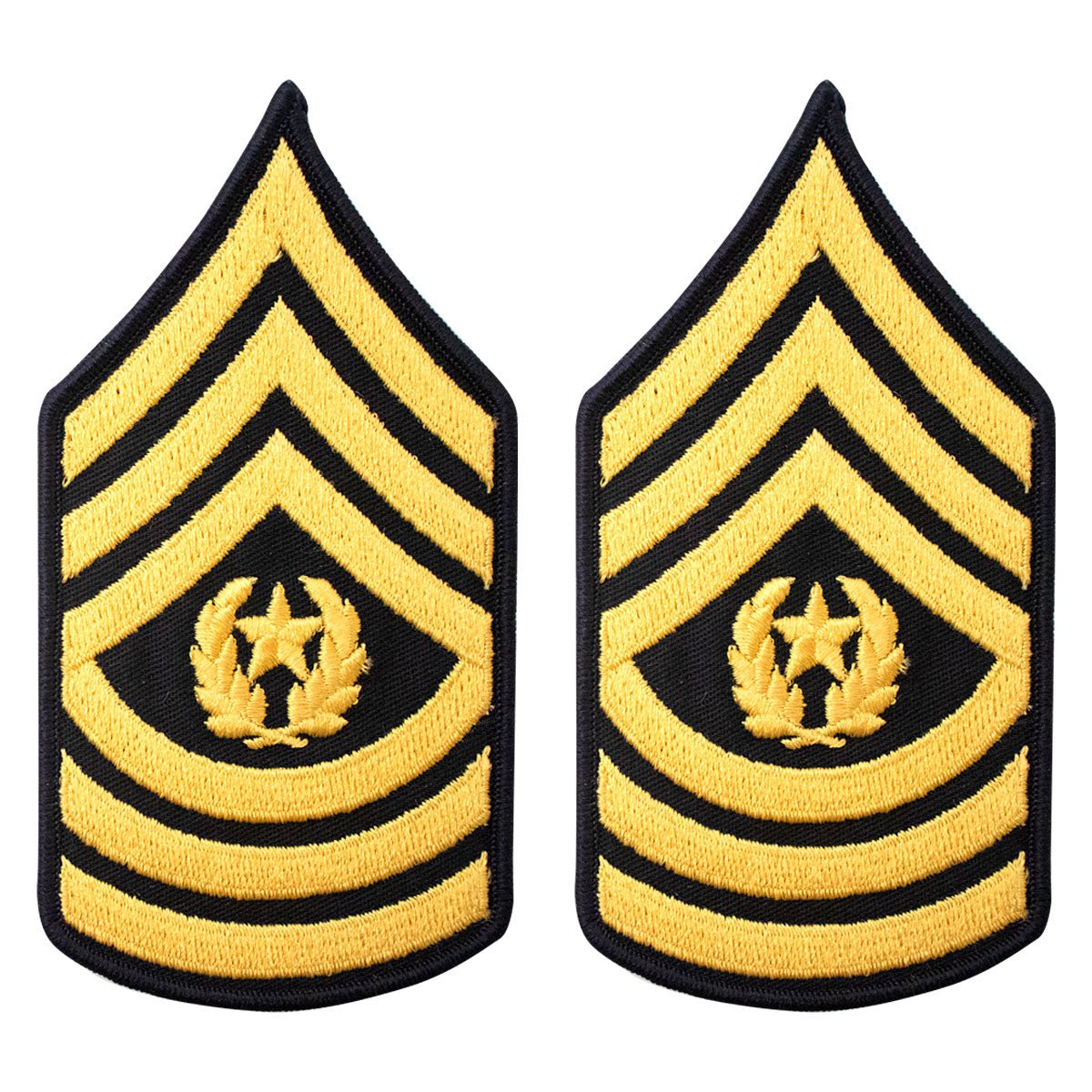 Army Chevron: Command Sergeant Major - gold embroidered on blue, male - Hooyah Woodworks LLC