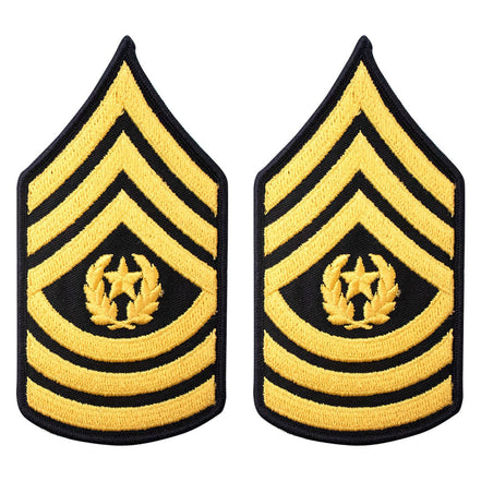 Army Chevron: Command Sergeant Major - gold embroidered on blue, male - Hooyah Woodworks LLC