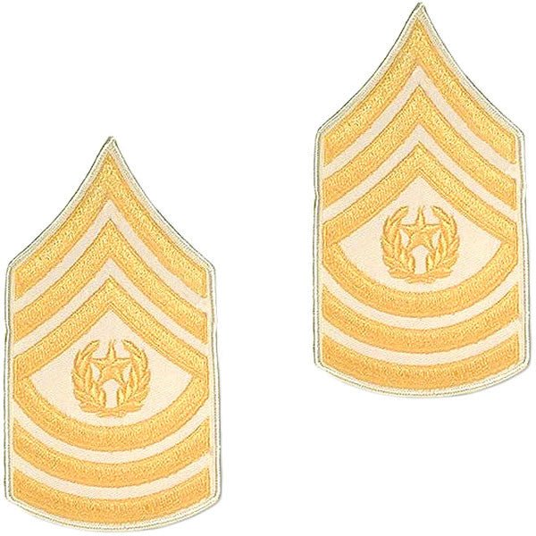 Army Chevron: Command Sergeant Major - gold embroidered on white, male - Hooyah Woodworks LLC