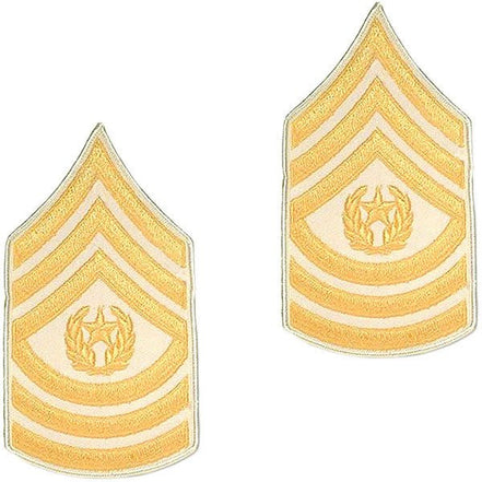 Army Chevron: Command Sergeant Major - gold embroidered on white, male - Hooyah Woodworks LLC