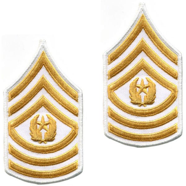 Army Chevron: Command Sergeant Major - gold embroidered on white, small - Hooyah Woodworks LLC