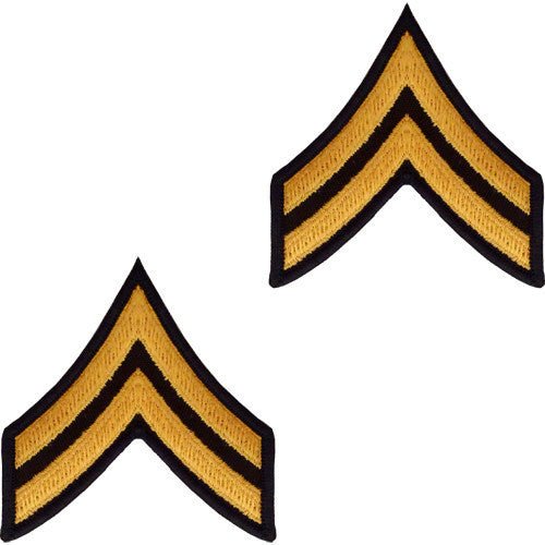 Army Chevron: Corporal - gold embroidered on green, male (NON-RETURNABLE/NON-REFUNDABLE) - Hooyah Woodworks LLC