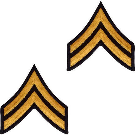 Army Chevron: Corporal - gold embroidered on green, male (NON-RETURNABLE/NON-REFUNDABLE) - Hooyah Woodworks LLC