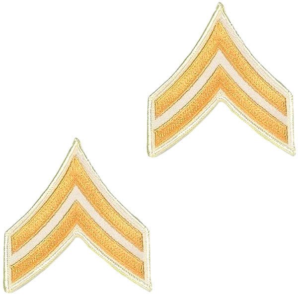 Army Chevron: Corporal - gold embroidered on white, male - Hooyah Woodworks LLC