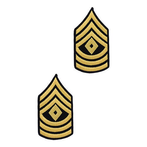 Army Chevron: First Sergeant - gold embroidered on blue, female - Hooyah Woodworks LLC