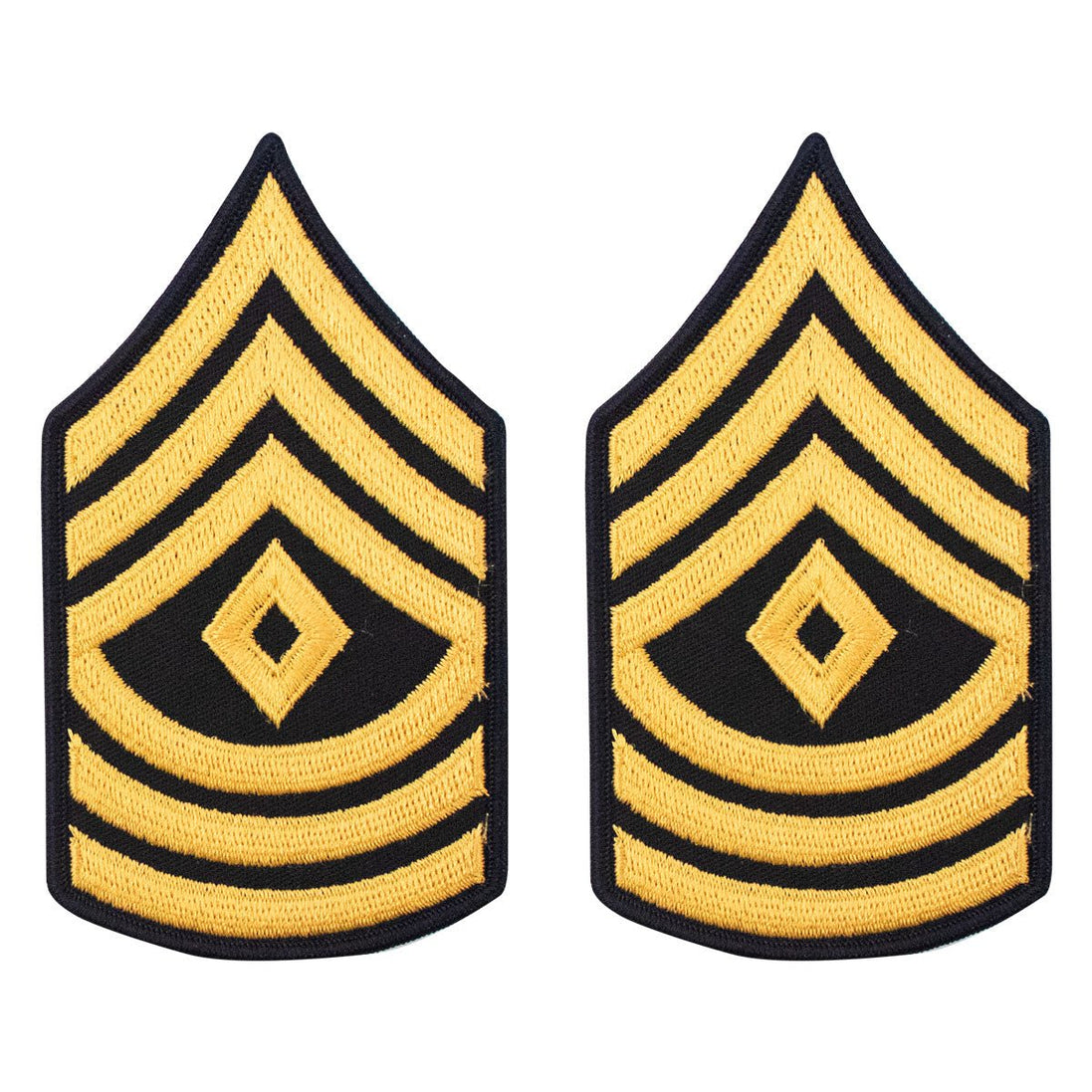 Army Chevron: First Sergeant - gold embroidered on blue, male - Hooyah Woodworks LLC