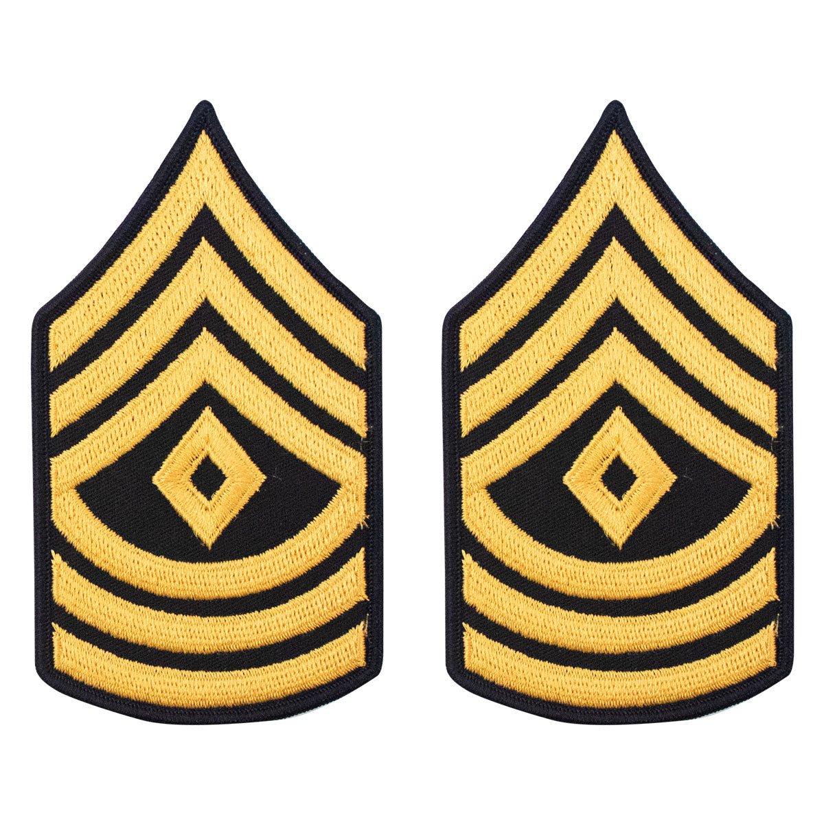 Army Chevron: First Sergeant - gold embroidered on blue, male - Hooyah Woodworks LLC