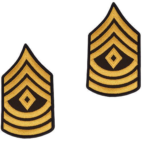 Army Chevron: First Sergeant - gold embroidered on green, male (NON-RETURNABLE/NON-REFUNDABLE) - Hooyah Woodworks LLC