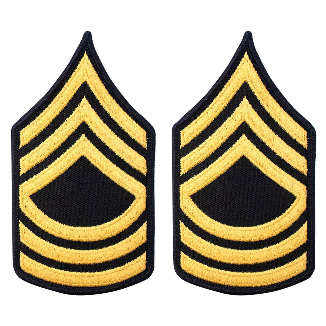 Army Chevron: Master Sergeant - gold embroidered on blue, female - Hooyah Woodworks LLC