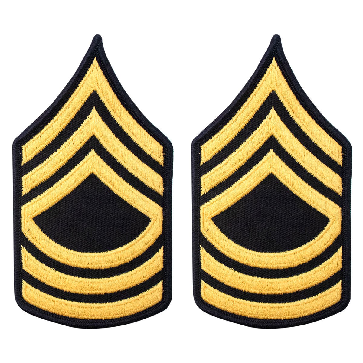 Army Chevron: Master Sergeant - gold embroidered on blue, female - Hooyah Woodworks LLC