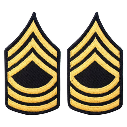 Army Chevron: Master Sergeant - gold embroidered on blue, female - Hooyah Woodworks LLC