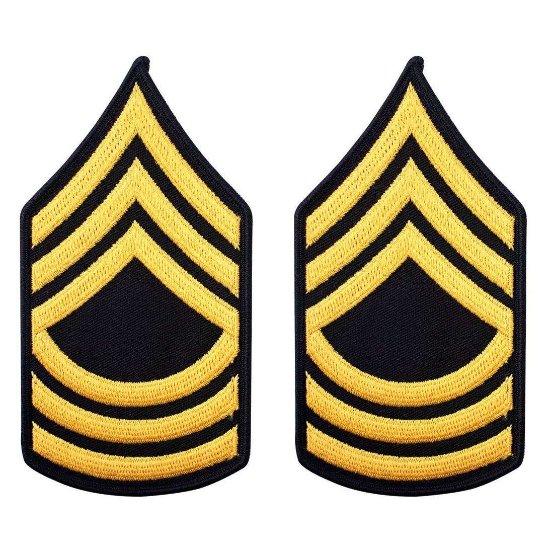 Army Chevron: Master Sergeant - gold embroidered on blue, male - Hooyah Woodworks LLC