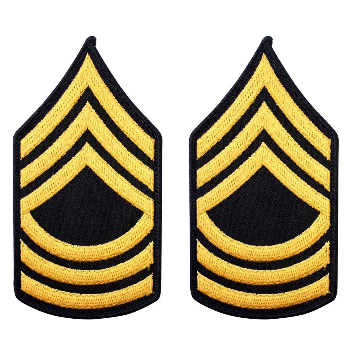 Army Chevron: Master Sergeant - gold embroidered on blue, male - Hooyah Woodworks LLC