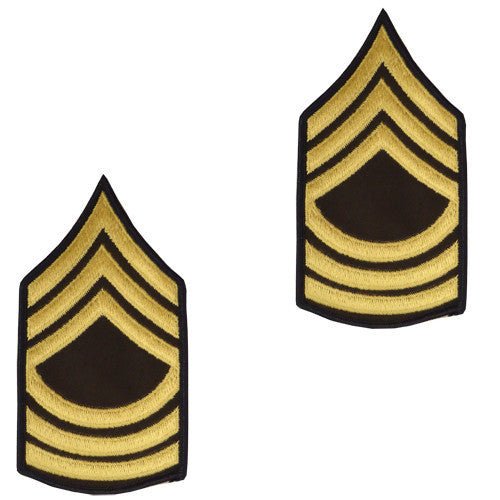 Army Chevron: Master Sergeant - gold embroidered on green, male (NON-RETURNABLE/NON-REFUNDABLE) - Hooyah Woodworks LLC